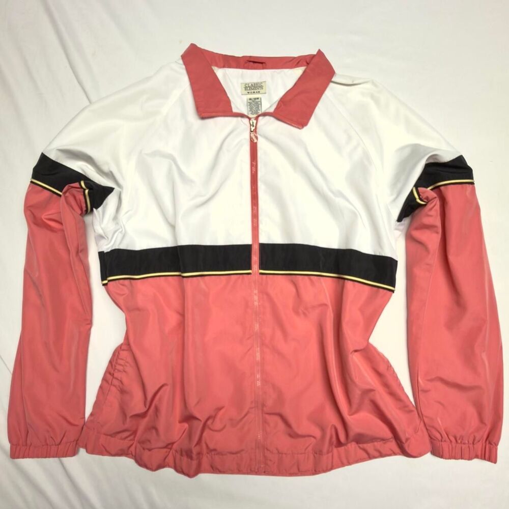classic elements vintage y2k salmon pink colorblock full-zip windbreaker size 16